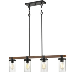Taos 4 Light 36.5 inch Matte Black/Wood Grain Linear Chandelier Ceiling Light